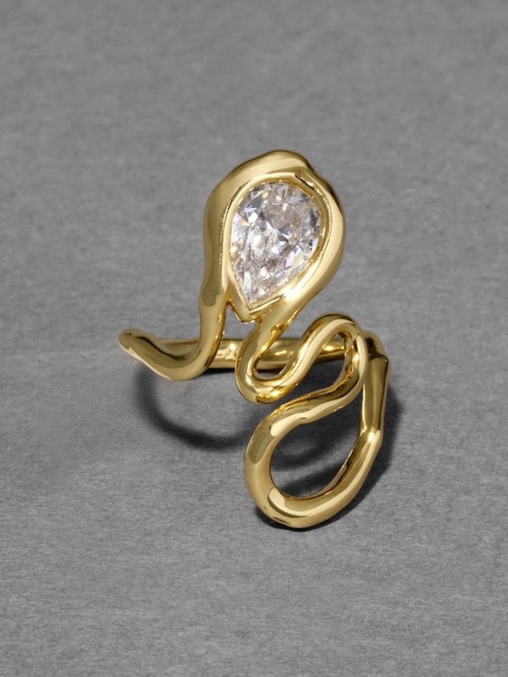 Alexis Bittar Gold Snake Wrap Ring with Clear Pear Crystal